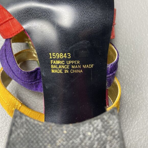 NWT Vintage Statutes Sandals 80s 90s Rainbow Fabric Strappy 3" Block Heel Size 9 - Picture 5 of 7